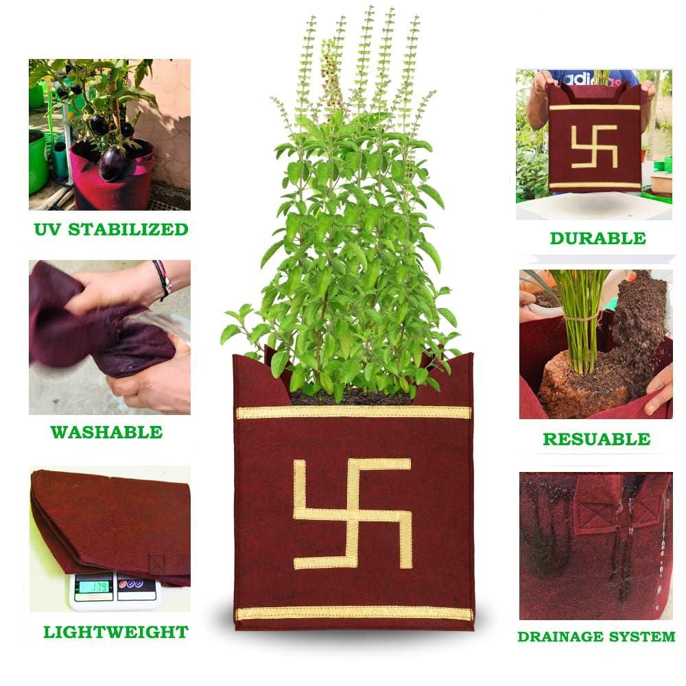Tulsi Plant Grow Bag for Home & Gardening – Eco-Friendly Geotex Material with Holy Swastik Symbol